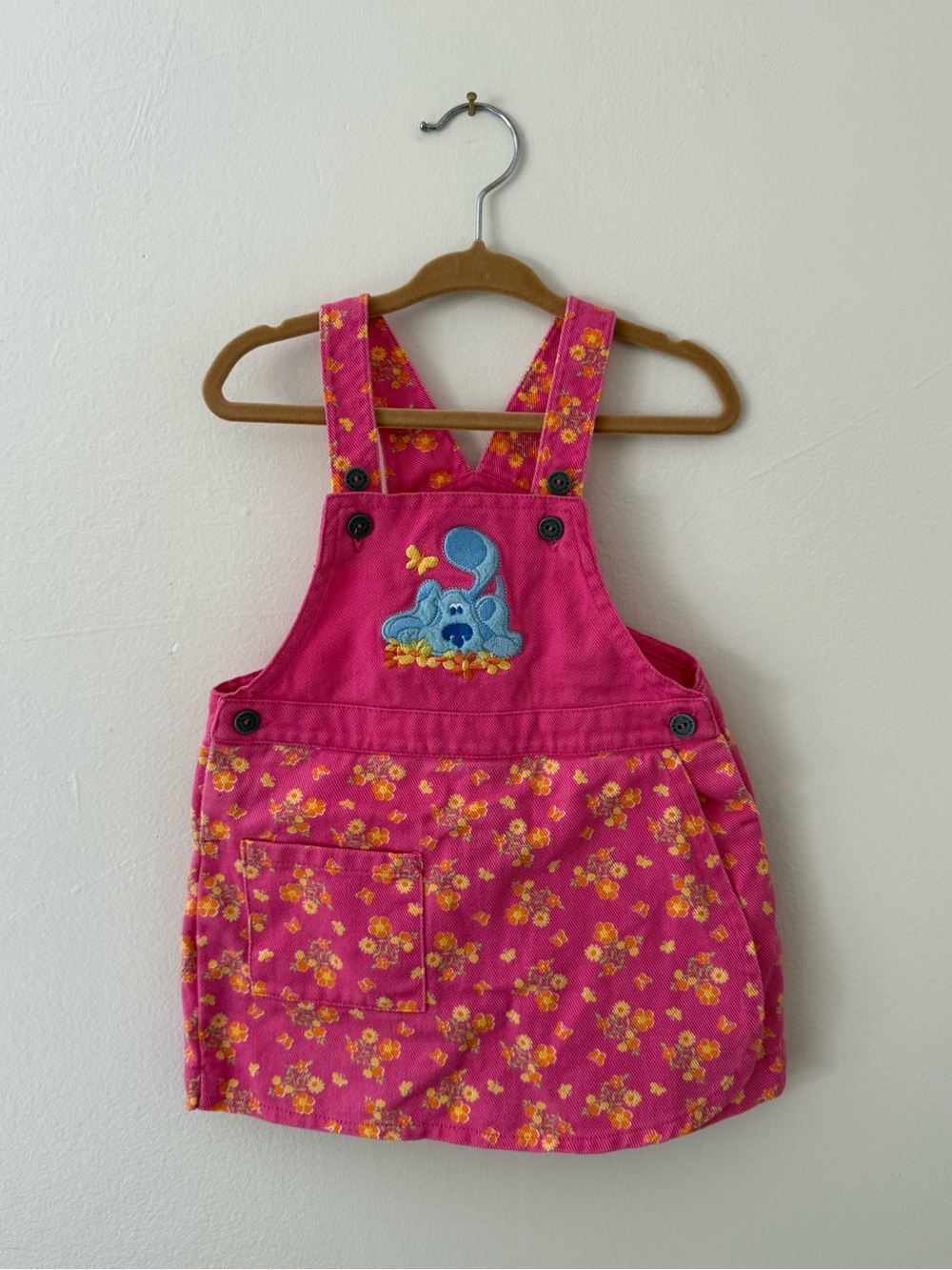 Vintage Blues Clues Girls Pink Floral Overall Skort Dress Sz 12 months Y2K